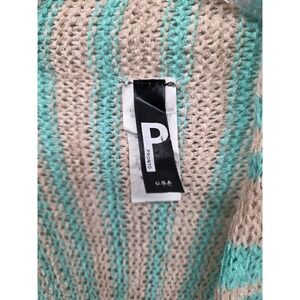 Pronto‎ USA Womens Striped Open Knit Sleeveless Cardigan Vest Turquoise Tan OS